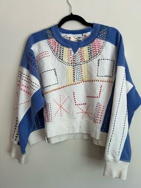 Free People Rare Find Embroidered Crew Neck Pullover size S